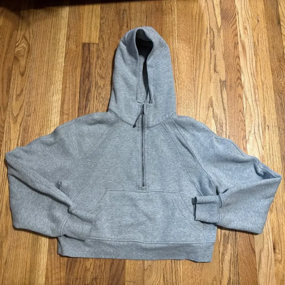 Lululemon LW3DUSS Light Heather Grey Scuba Oversized Half-Zip L/S Hoodie Sz XS